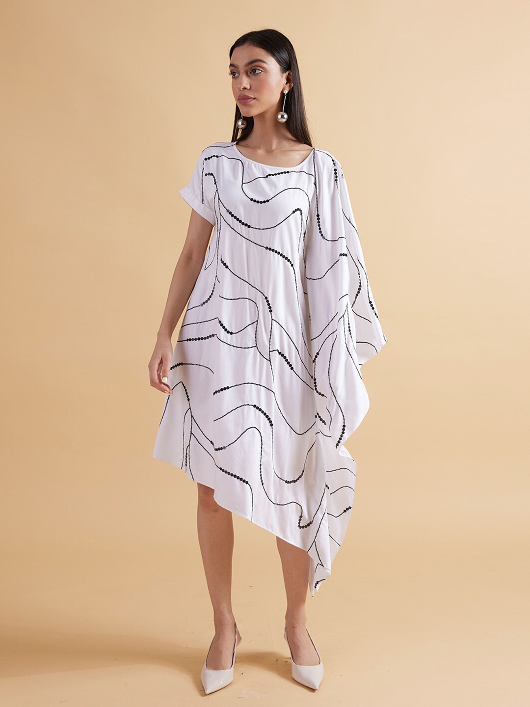 

Kanelle Abstract Printed Cotton Satin A-Line Midi Dress, White
