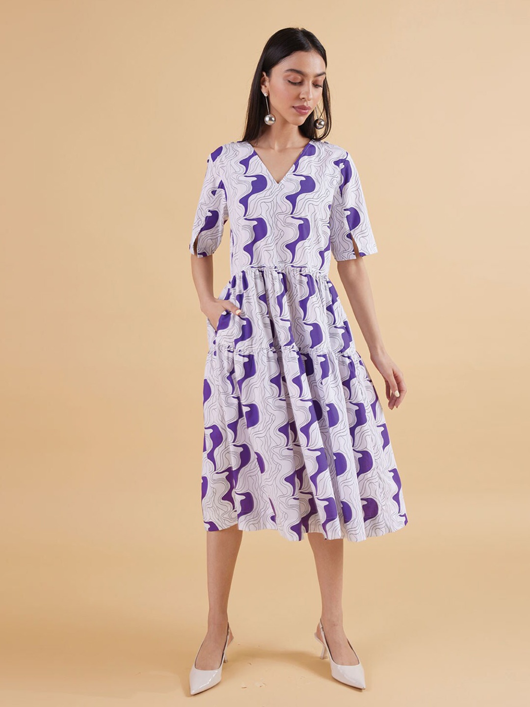 

Kanelle Abstract Printed Fit & Flare Midi Dress, White