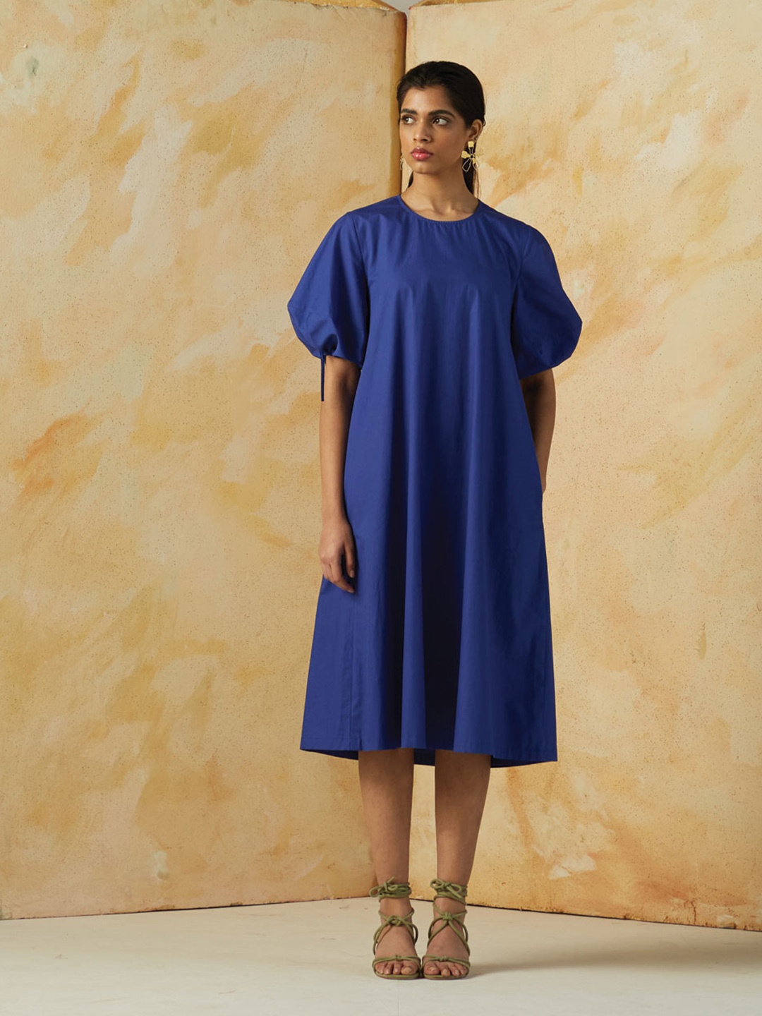 

Kanelle Puff Sleeves A-Line Midi Dress, Blue