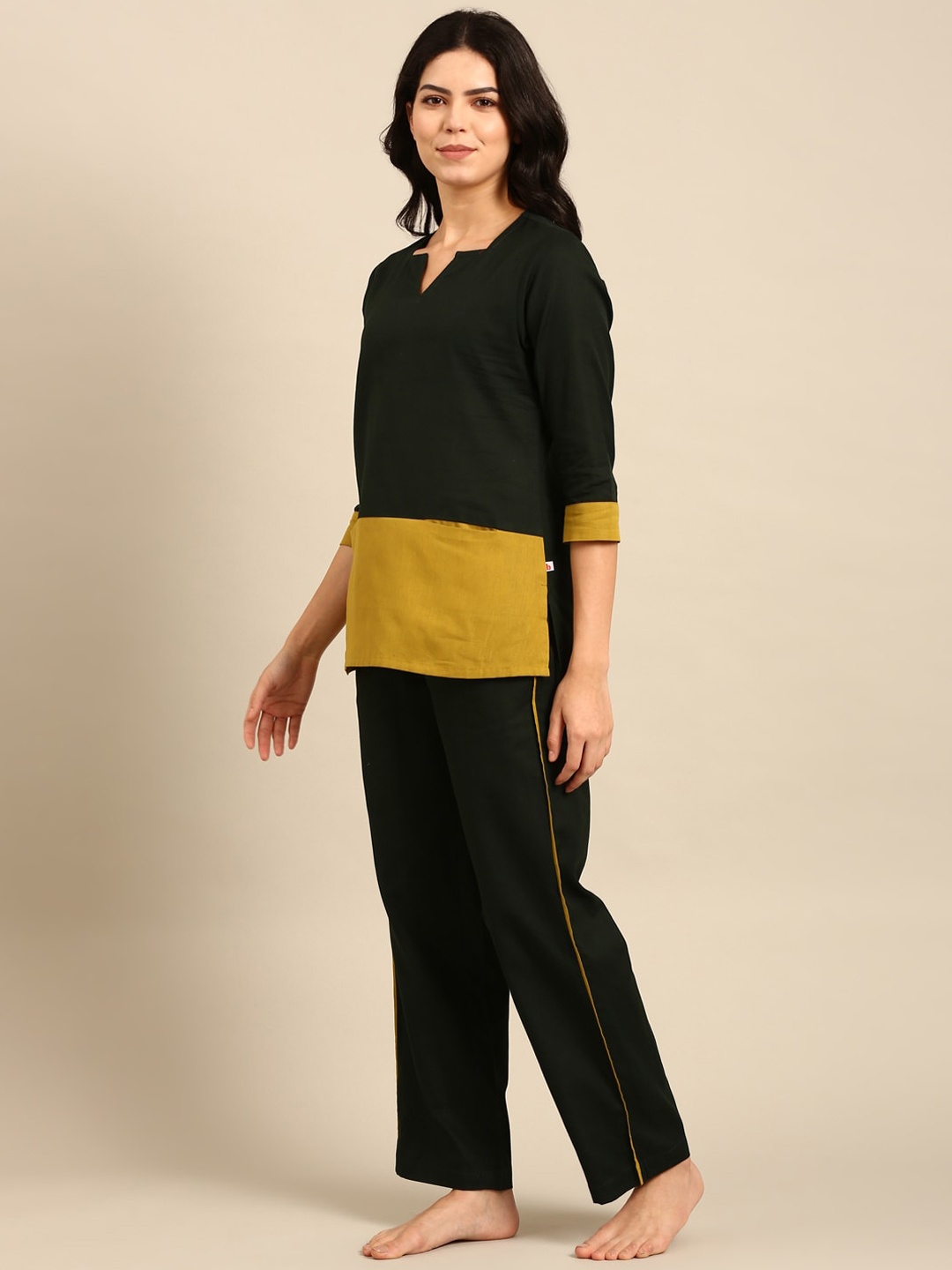 

Bannos Swagger Colourblocked Pure Cotton Night suit, Olive