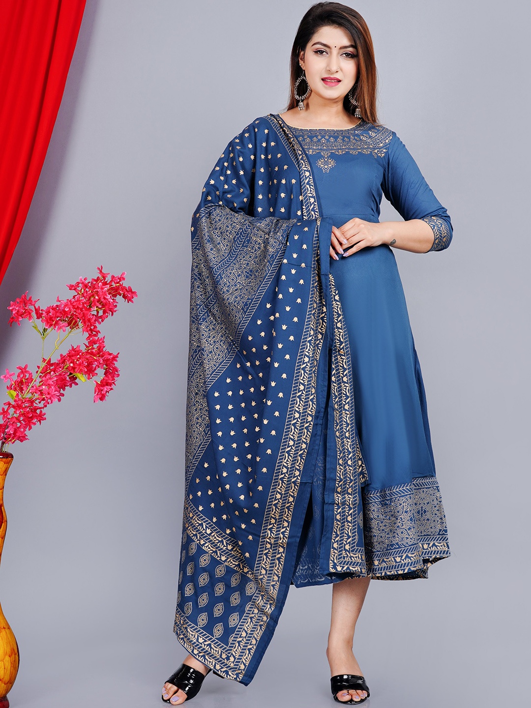 

KALINI Ethnic Motifs Printed Ethnic Dress With Dupatta, Blue