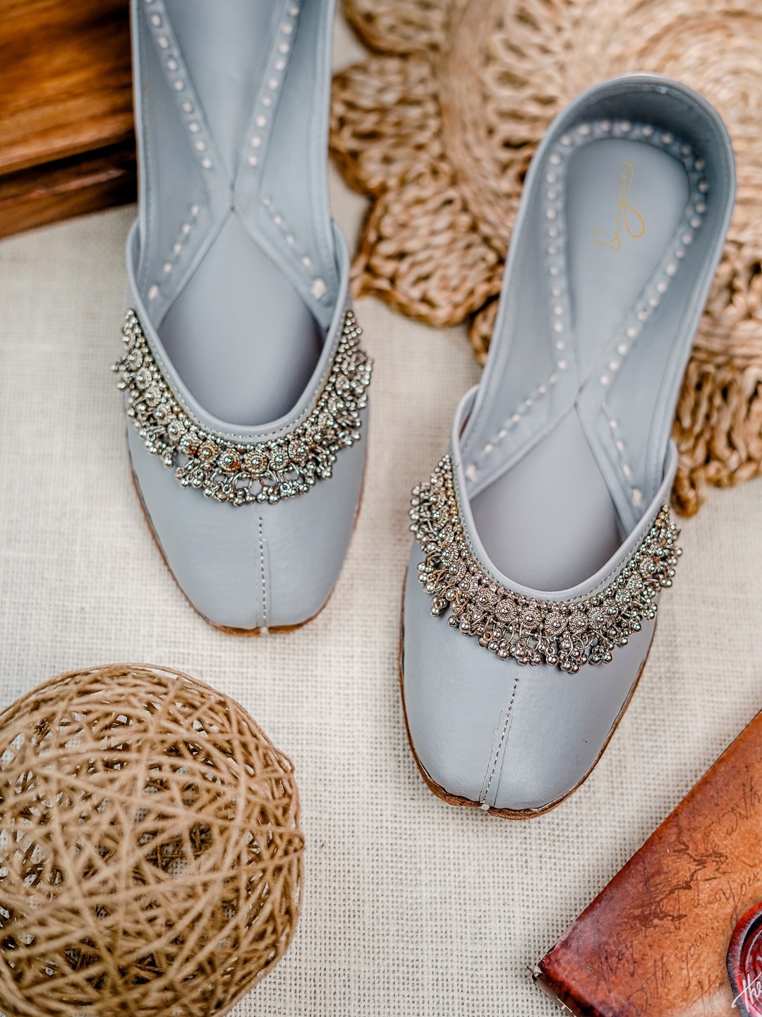 

Sangria Ghunghroo Embellished Mojaris, Grey