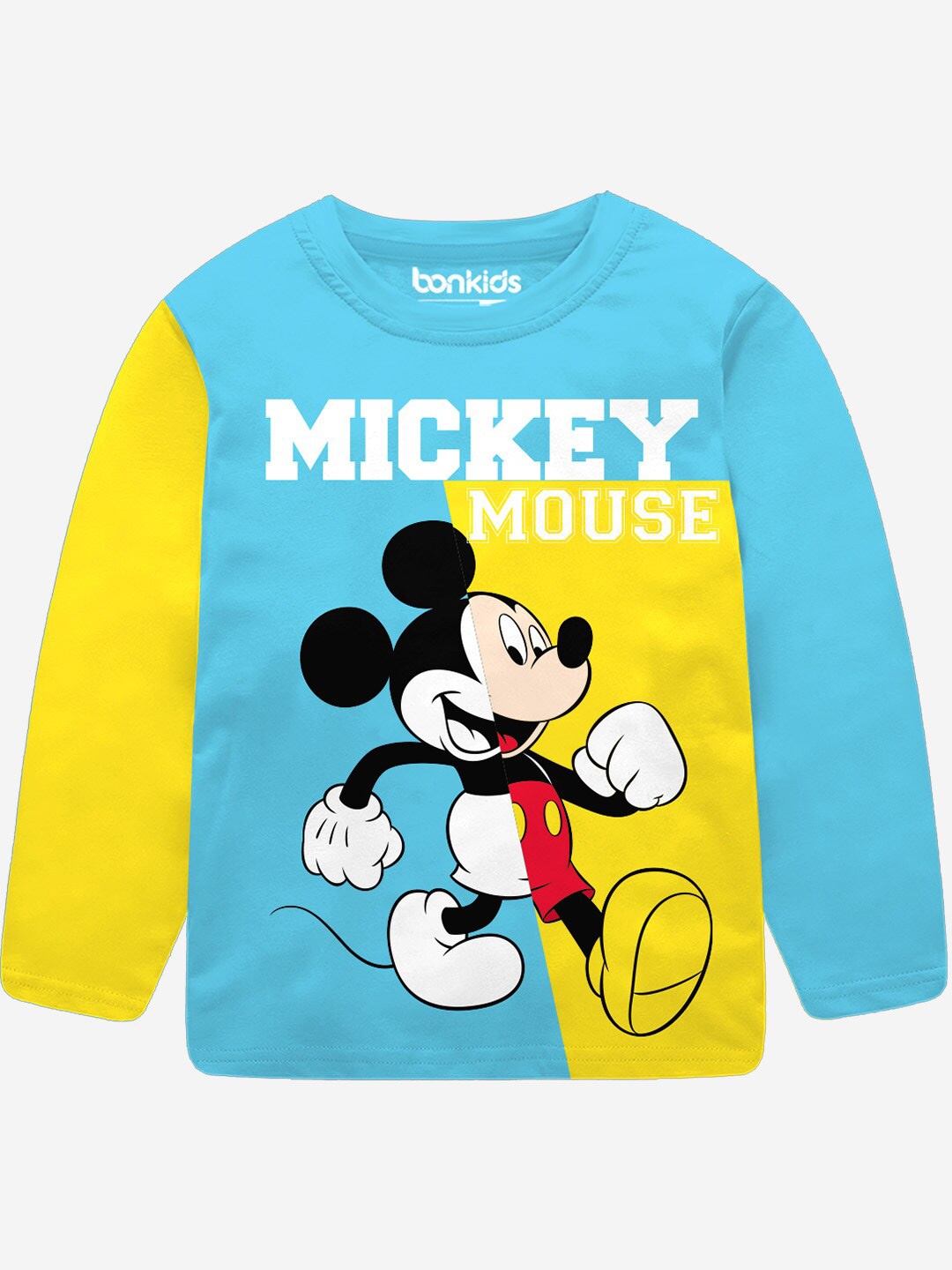 

BONKIDS Boys Mickey Mouse Printed Cotton T-shirt, Blue