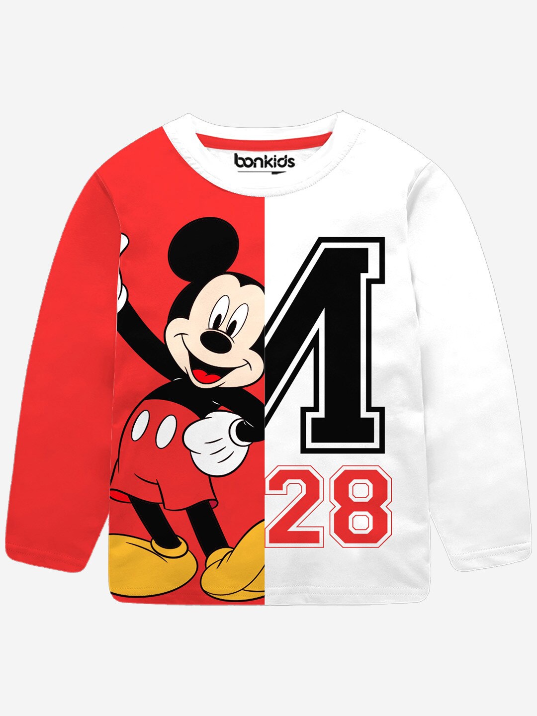 

BONKIDS Boys Mickey Mouse Printed Cotton T-shirt, Red