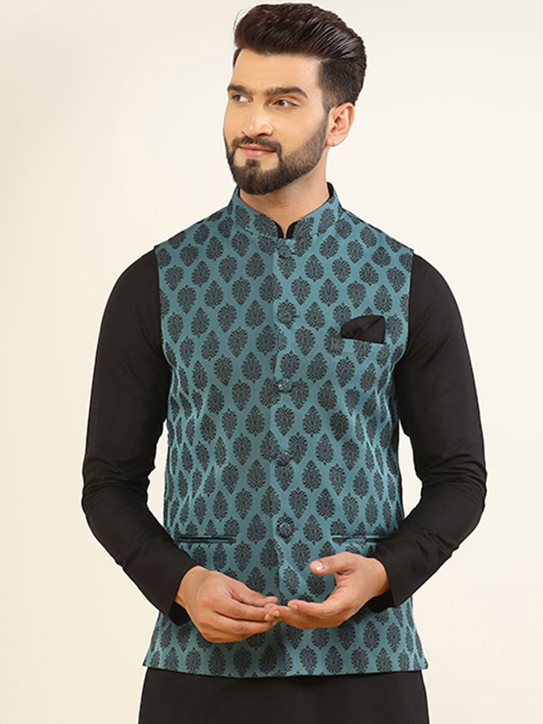

KISAH Men Woven Design Nehru Jackets, Blue