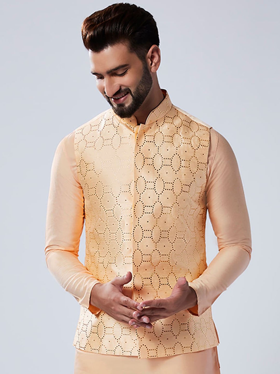 

KISAH Embellished Nehru Jacket, Nude