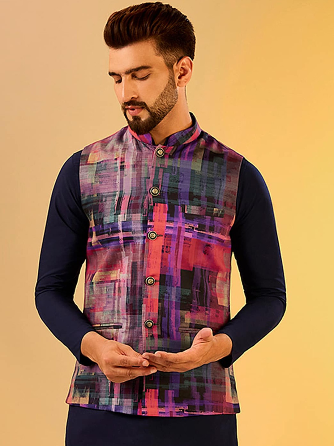 

KISAH Printed Nehru Jacket, Red