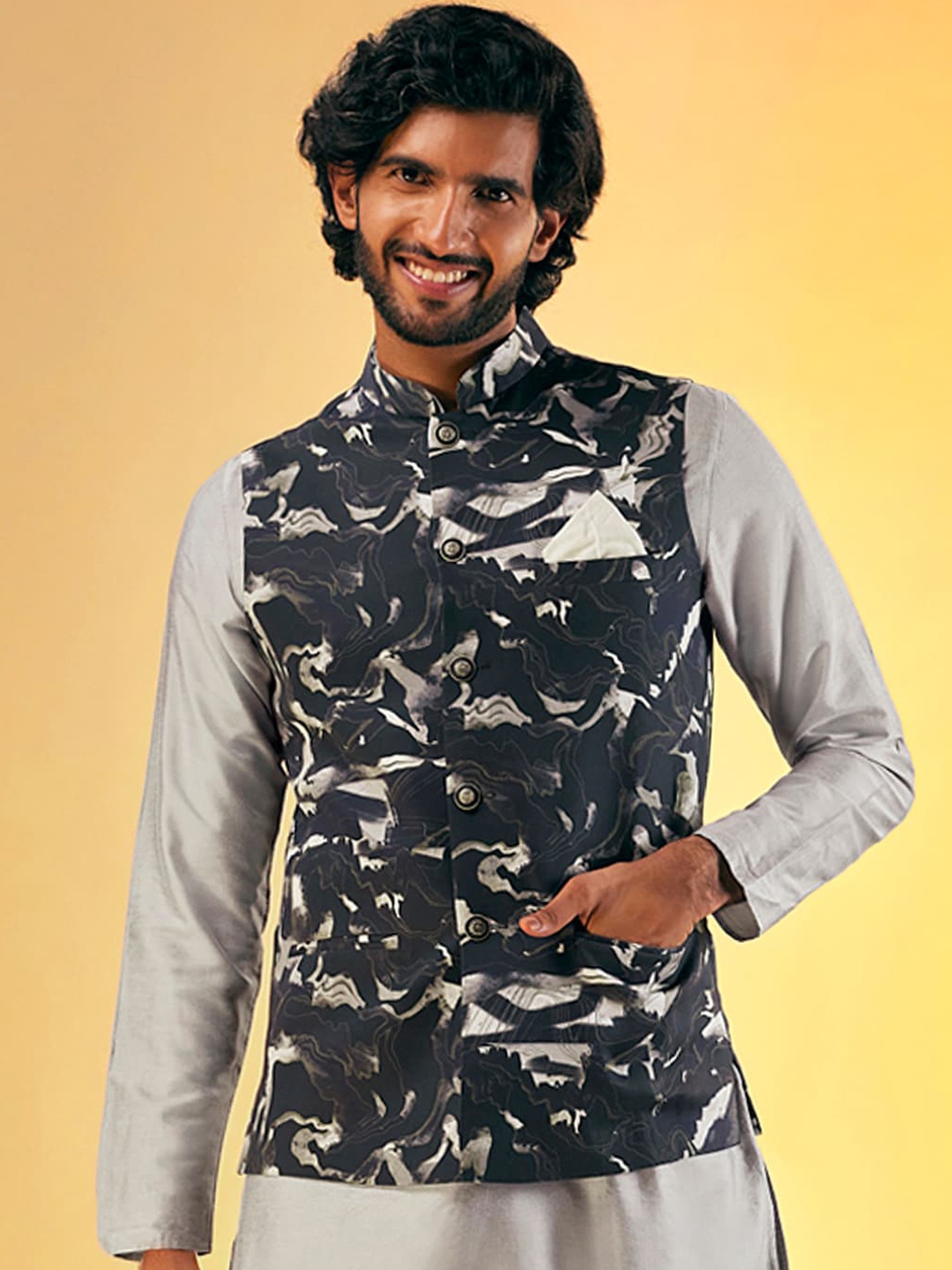 

KISAH Printed Nehru Jackets, Black