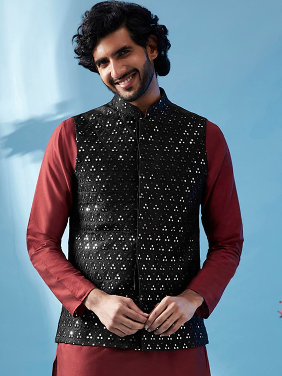 

KISAH Embellished Nehru Jacket, Black