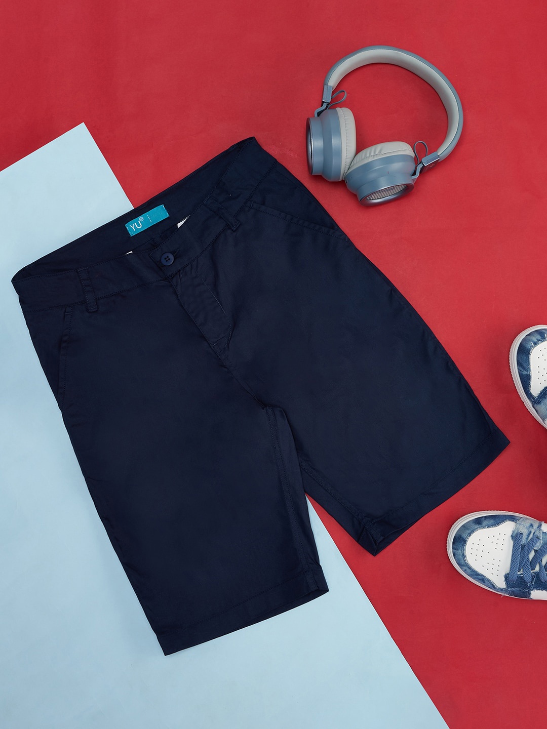 

YU by Pantaloons Boys Mid-Rise Pure Cotton Shorts, Navy blue