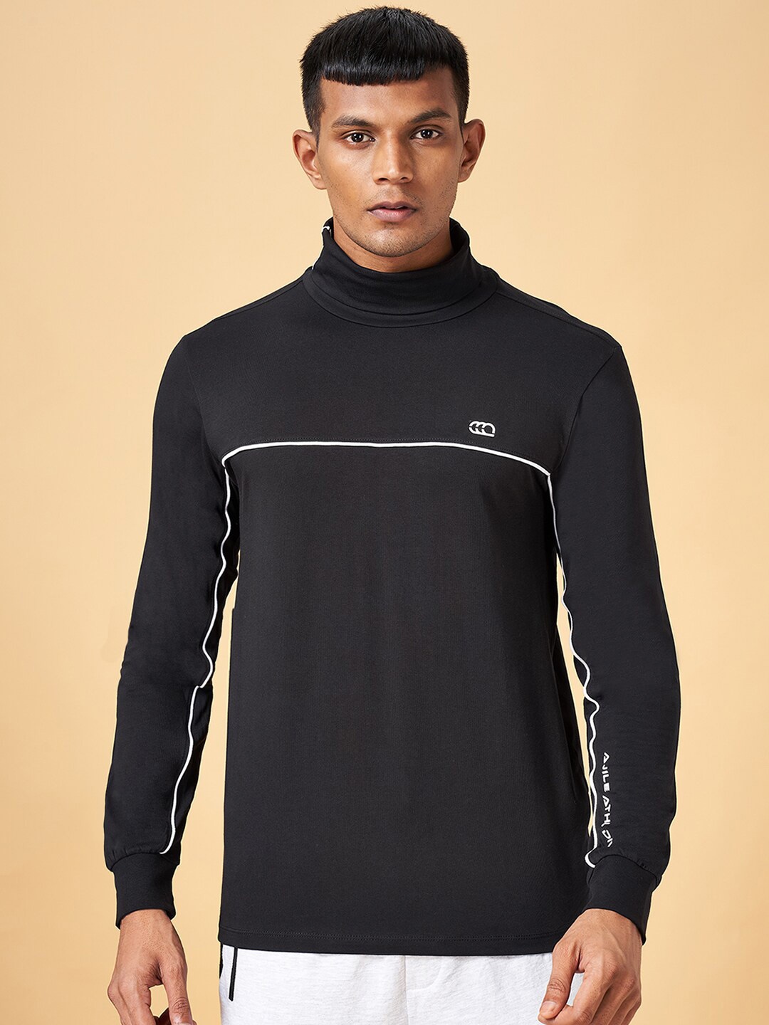 

Ajile by Pantaloons High Neck Long Sleeve Cotton Slim Fit Regular T-shirt, Black