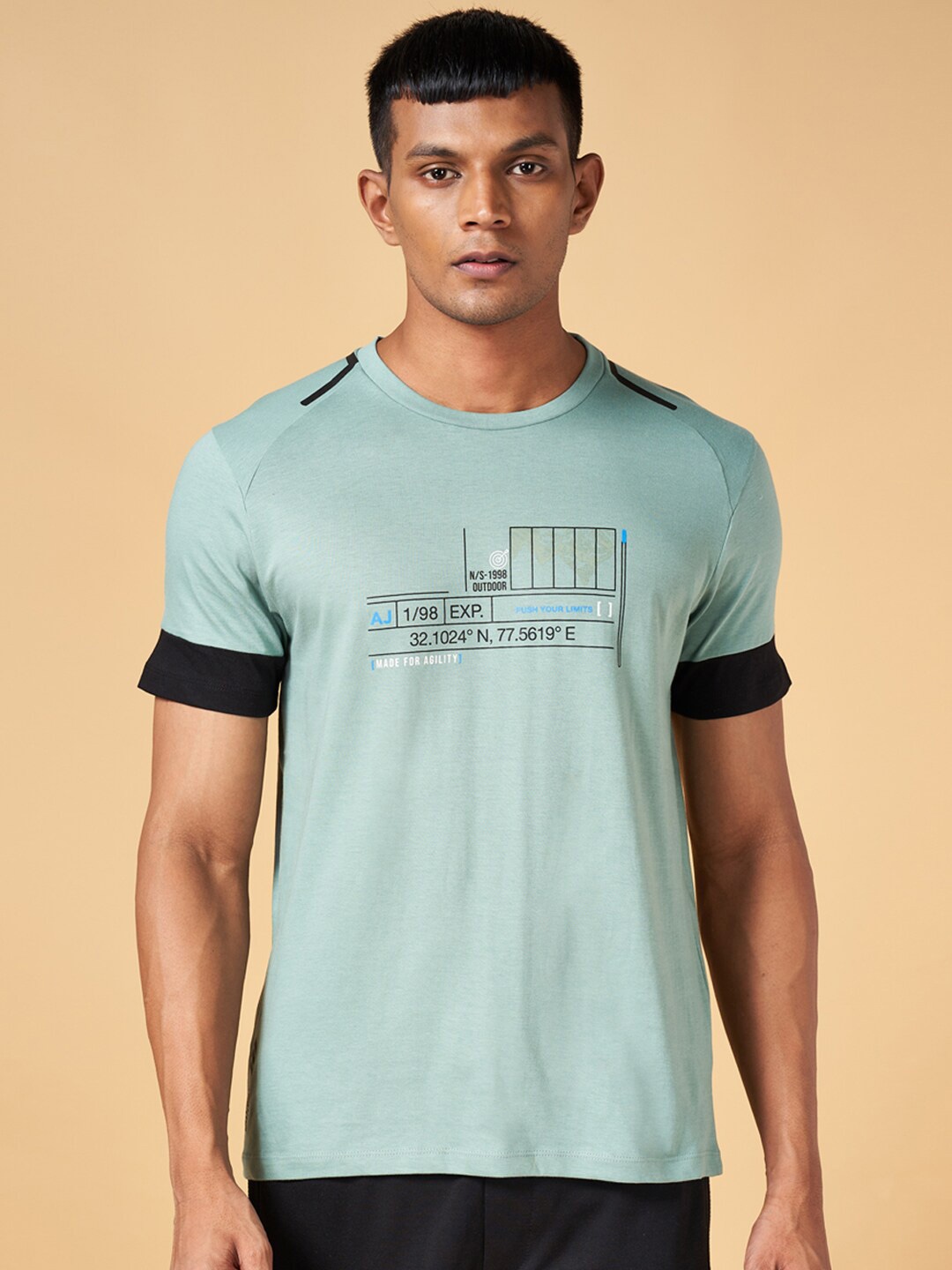 

Ajile by Pantaloons Typography Printed Round Neck Slim Fit Regular T-shirt, Green