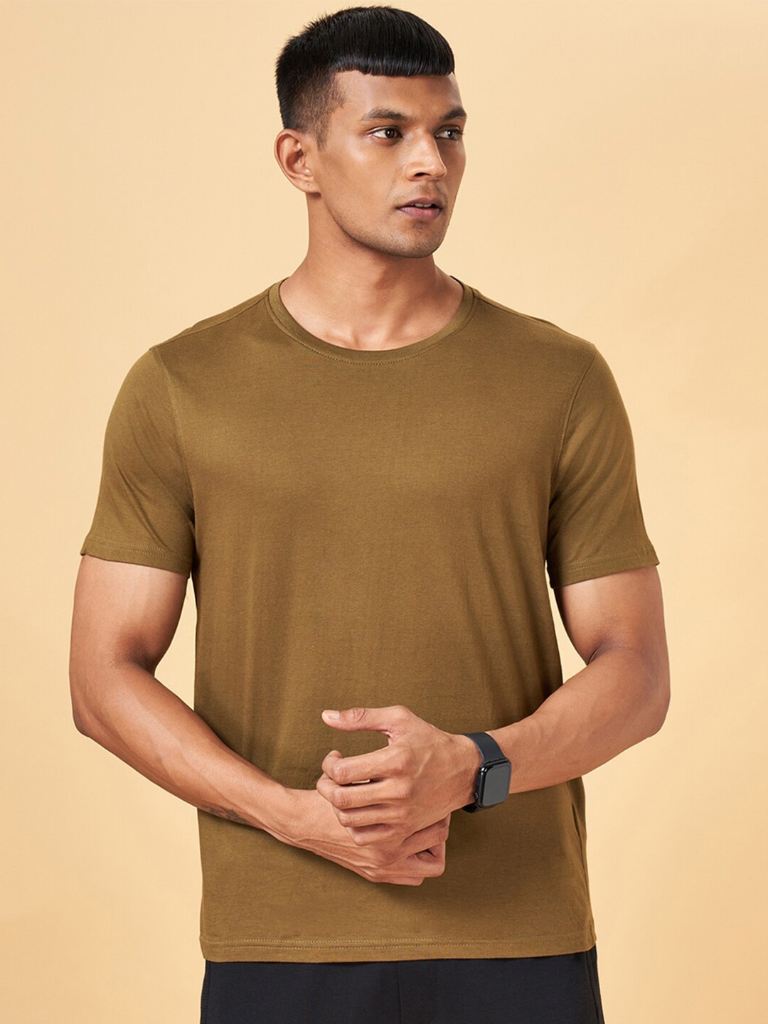 

Ajile by Pantaloons Round Neck Cotton Slim Fit Regular T-shirt, Olive