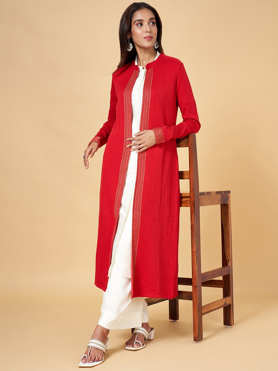

YU by Pantaloons Printed Front-Open Longline, Red