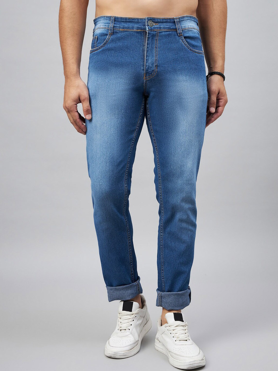 

STUDIO NEXX Men Slim Fit Mid-Rise Heavy Fade Cotton Stretchable Jeans, Blue