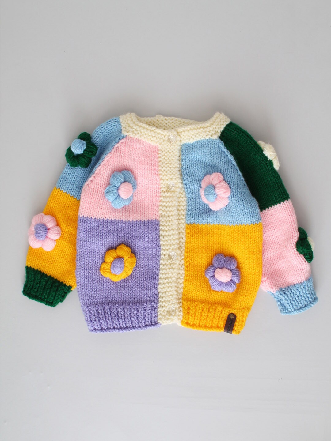 

Woonie Kids Floral Embroidered Detail Acrylic Cardigan, Blue