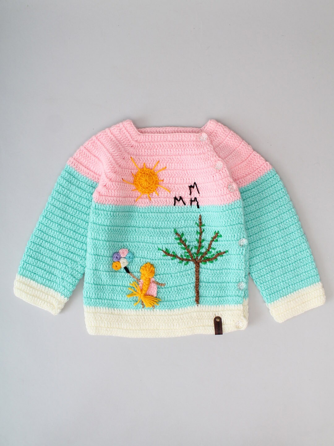 

Woonie Kids Floral Embroidered Detail Acrylic Cardigan, Sea green