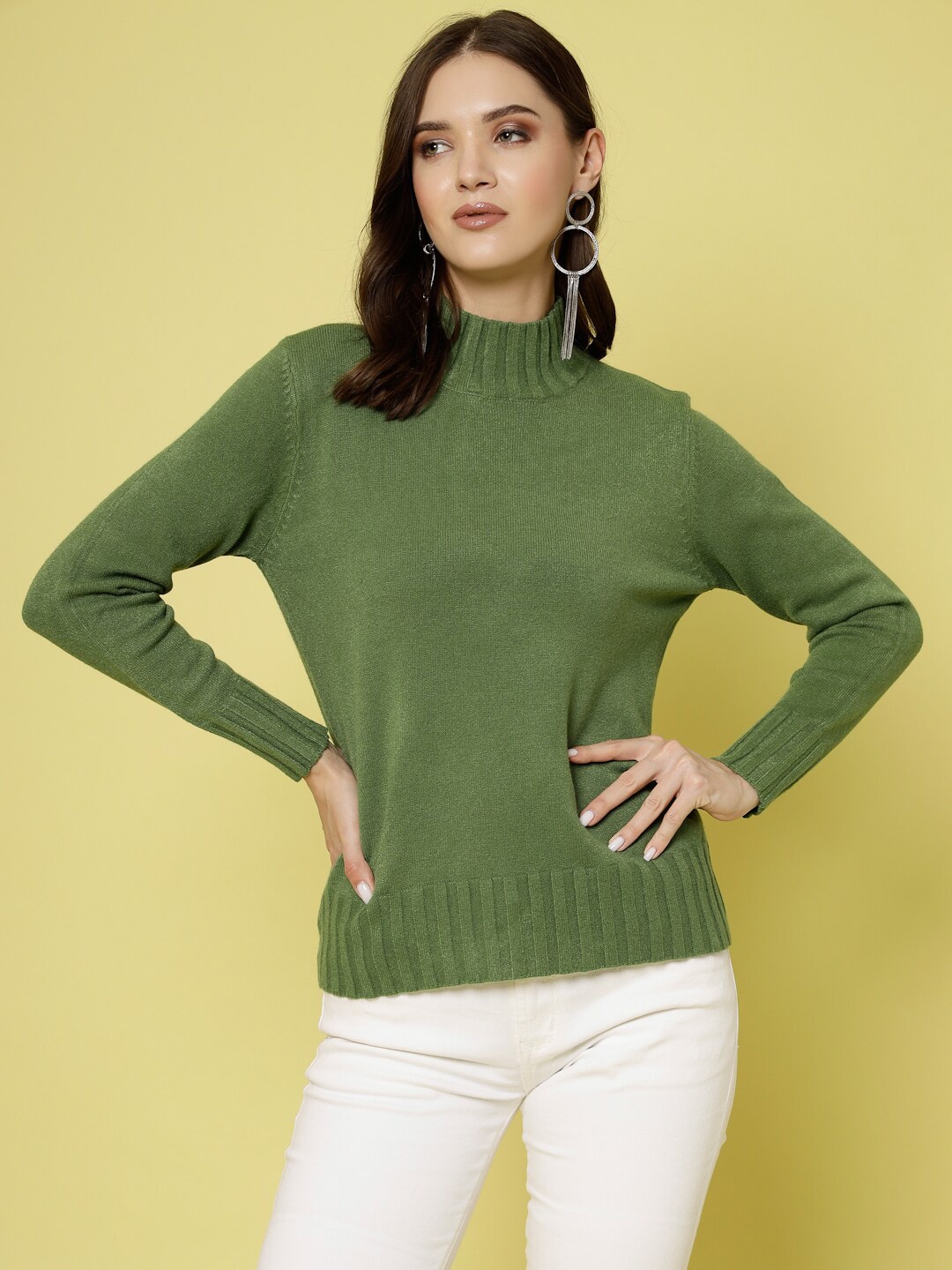 

Mafadeny High Neck Long Sleeves Pullover, Green