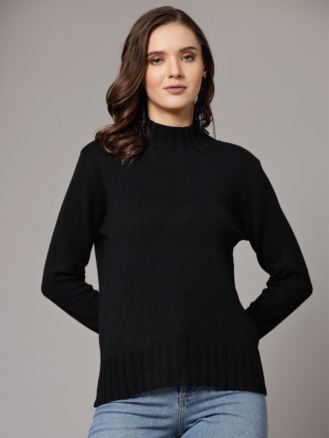 

Mafadeny Mock Collar Pullover Sweater, Black