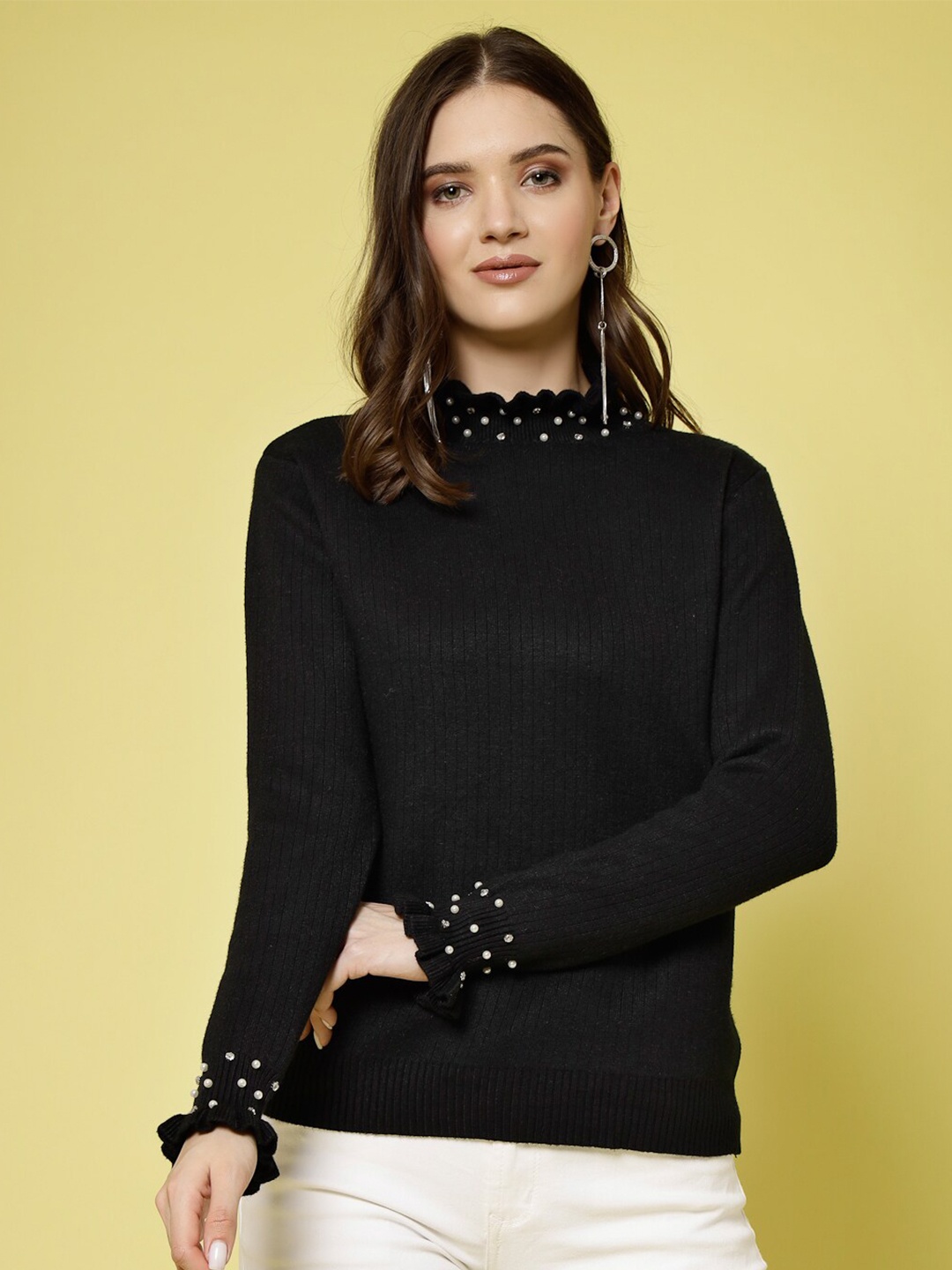 

Mafadeny Embellished Studded High Neck Top, Black
