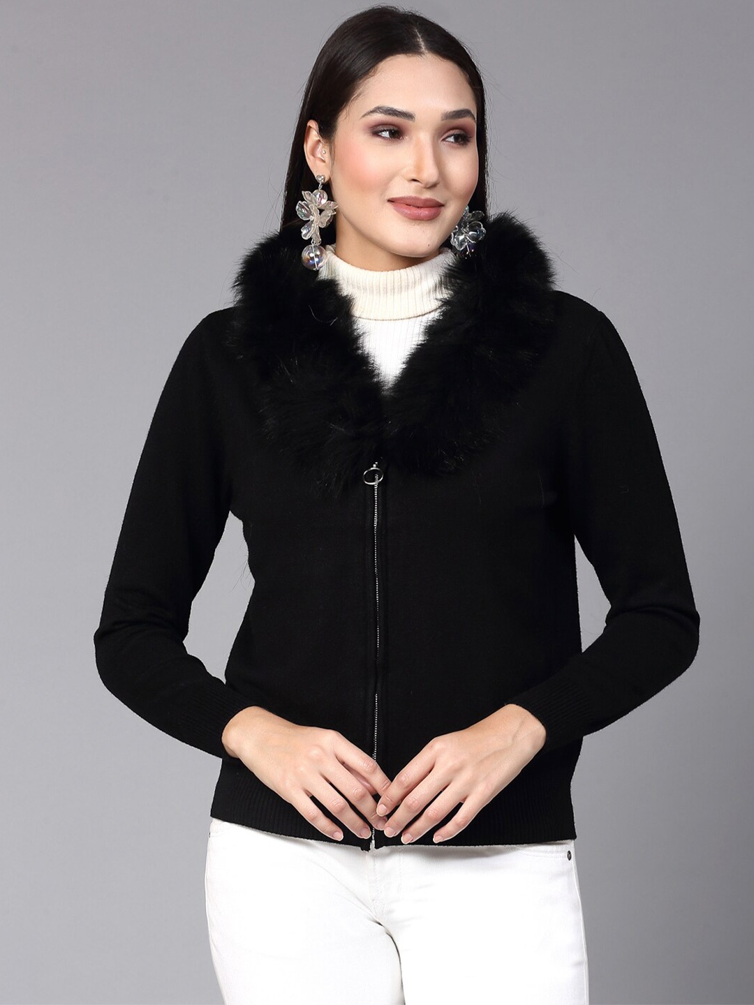 

Mafadeny V-Neck Fuzzy Cardigan, Black