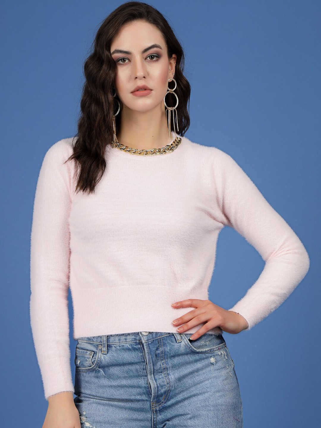 

Mafadeny Round Neck Embellished Pullover, Pink