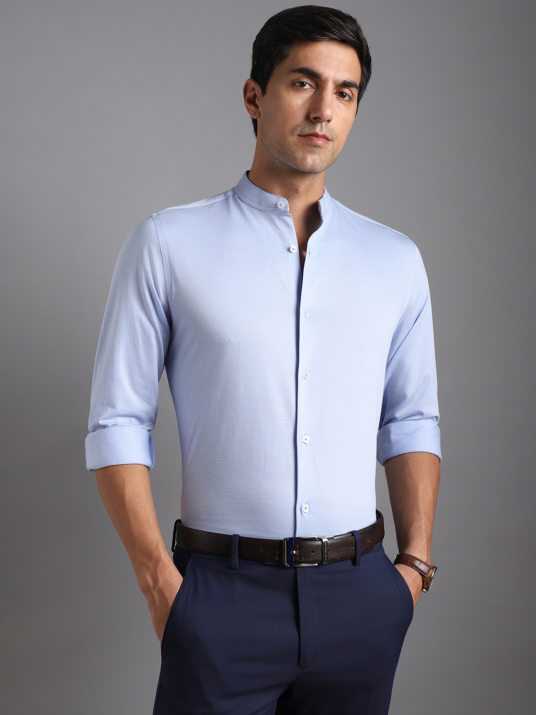 

Bergamo Spread Collar Pure Cotton Slim Fit Knitted Formal Shirt, Blue