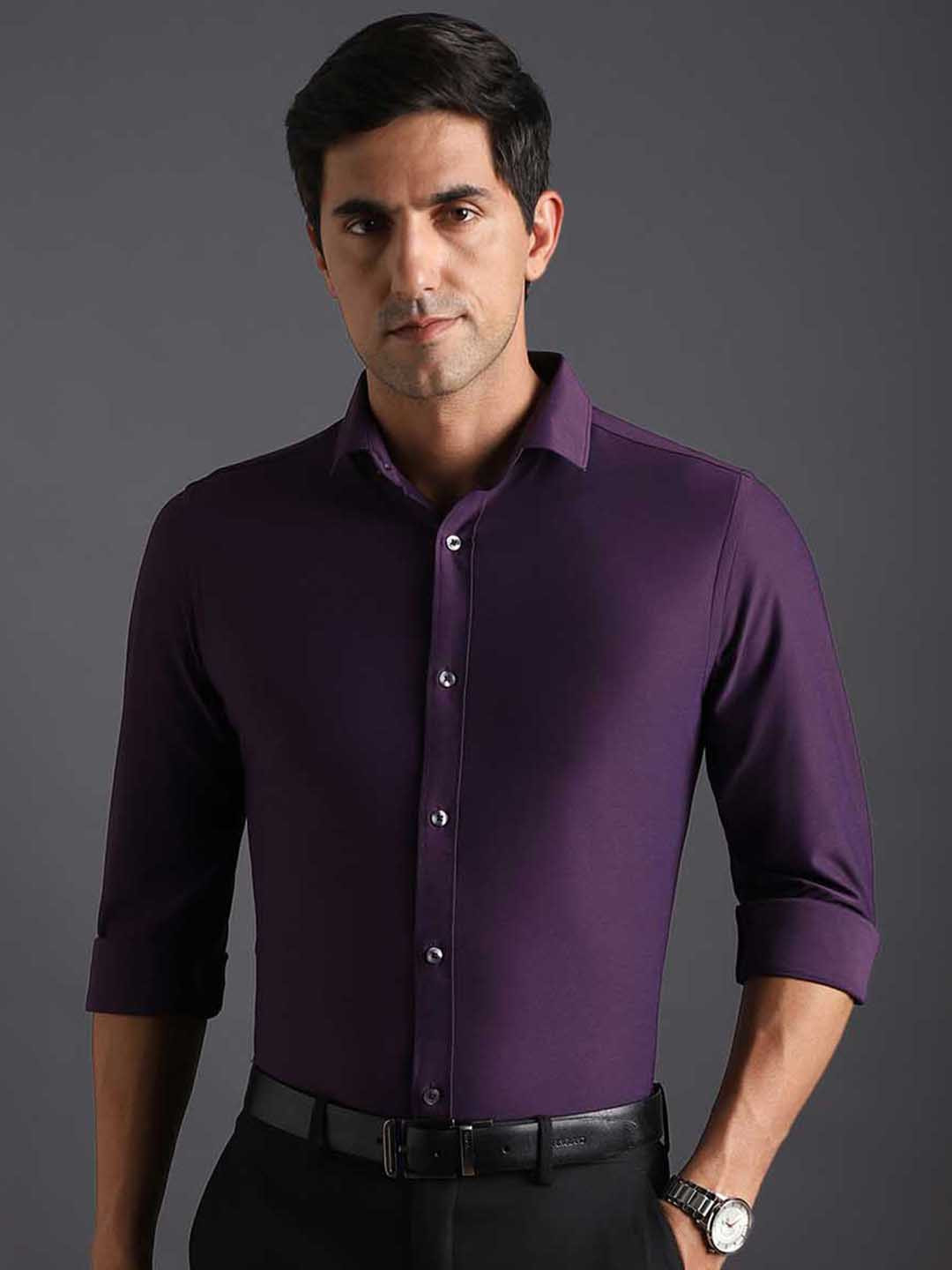 

Bergamo Slim Fit Spread Collar Knitted Formal Shirt, Purple