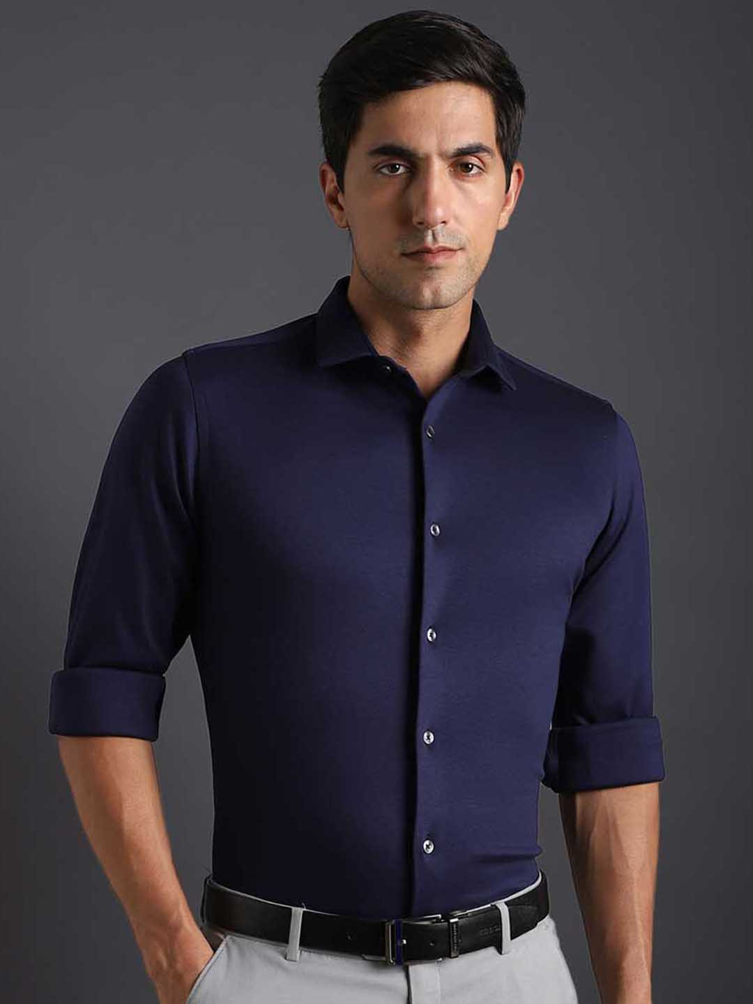 

Bergamo Slim Fit Pure Cotton Knitted Formal Shirt, Blue
