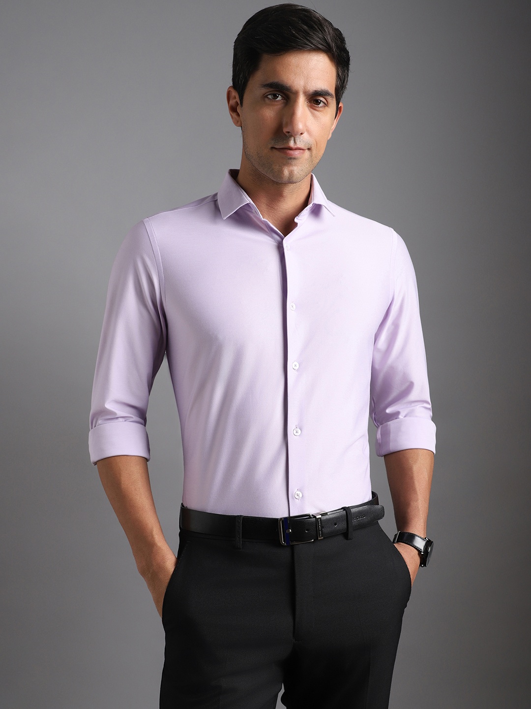 

Bergamo Slim Fit Pure Cotton Knitted Formal Shirt, Purple