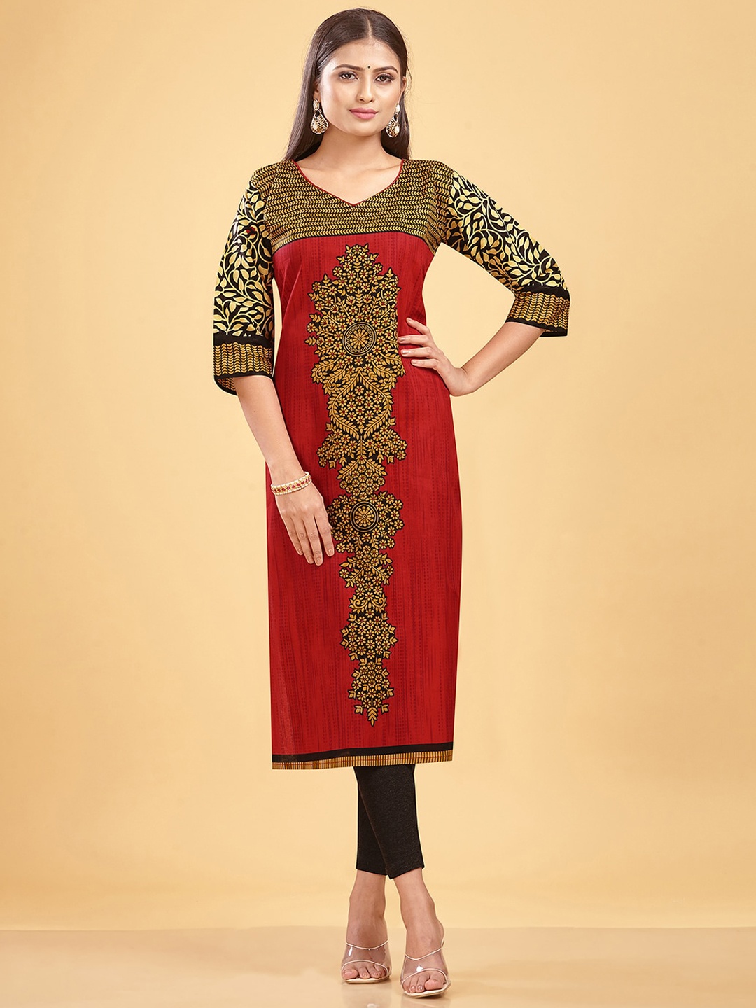 

SHANVIKA Floral Printed Pure Cotton Straight Kurta, Red