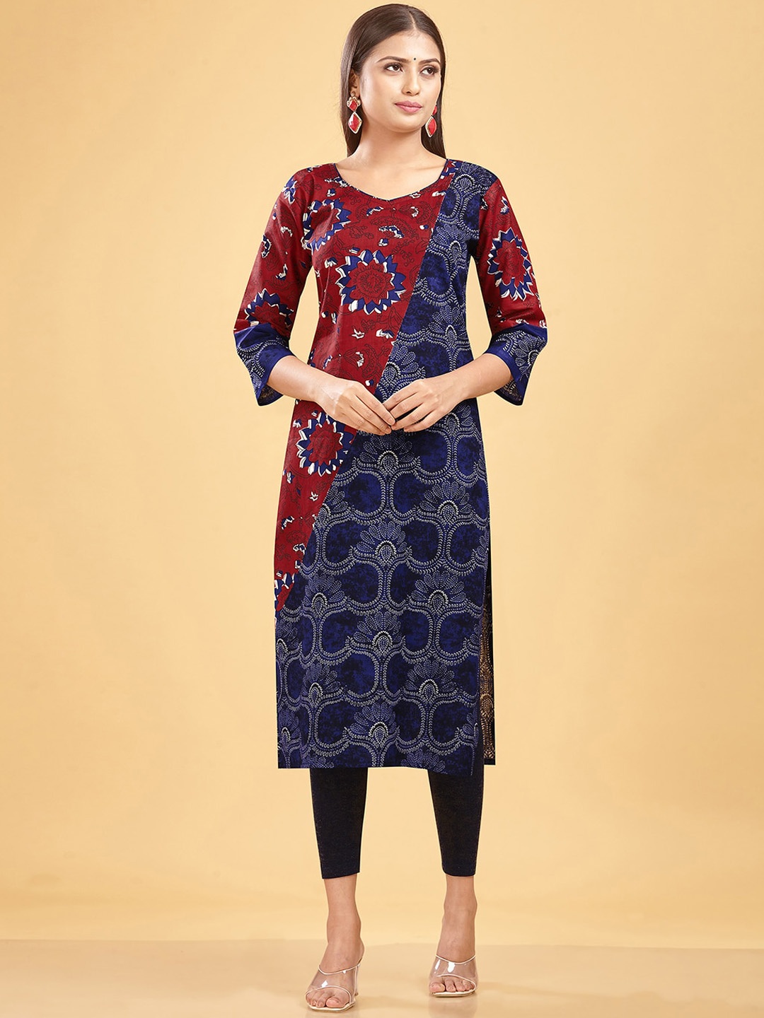 

SHANVIKA Floral Printed Pure Cotton Straight Kurta, Blue