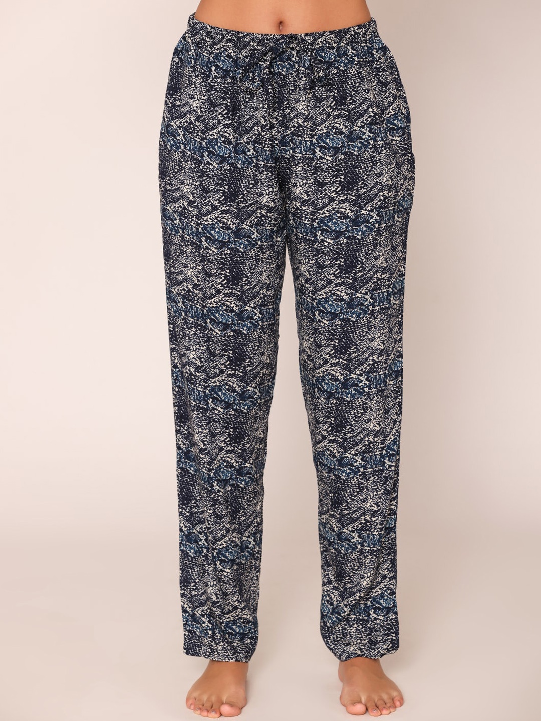 

Bonjour Women Printed Cotton Lounge Pant, Navy blue