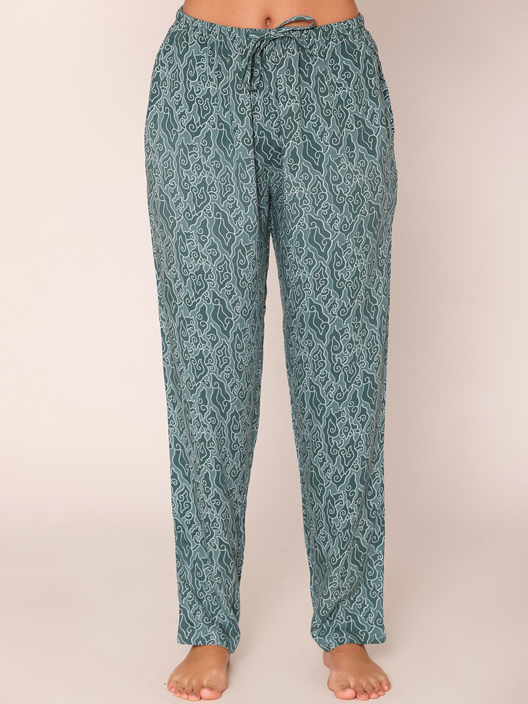 

Bonjour Women Printed Mid-Rise Cotton Straight Lounge Pants, Green