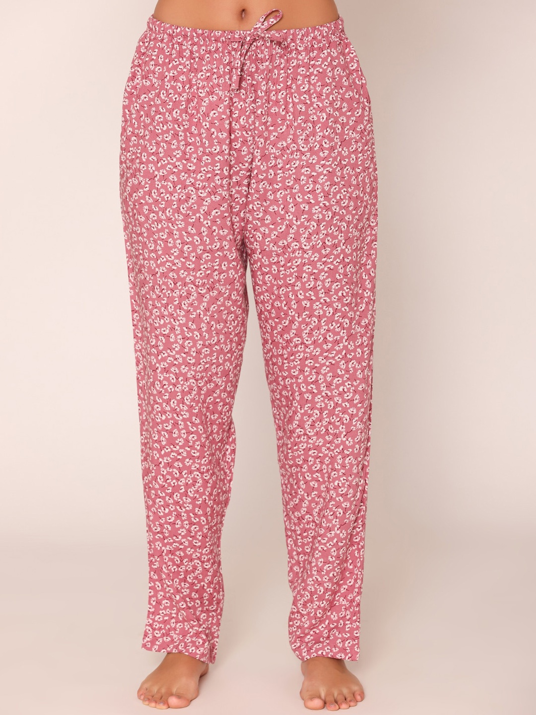 

Bonjour Women Printed Mid-Rise Cotton Straight Lounge Pants, Pink