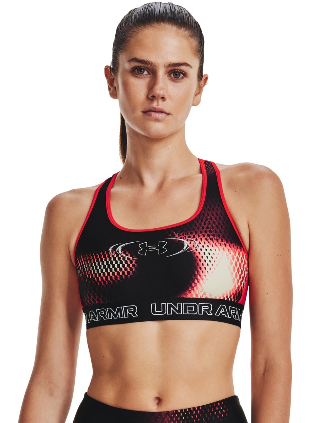 

UNDER ARMOUR Abstract Printed Non-Padded Non-Wired Heatgear Training Bra, Grey