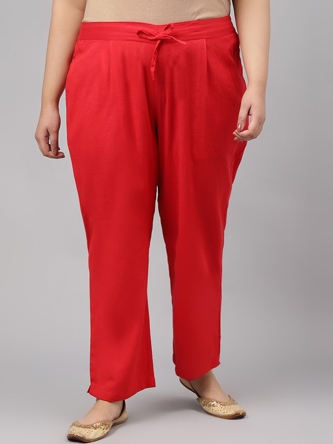 

JAIPUR ATTIRE Women Relaxed Cotton Parallel Trousers, Red