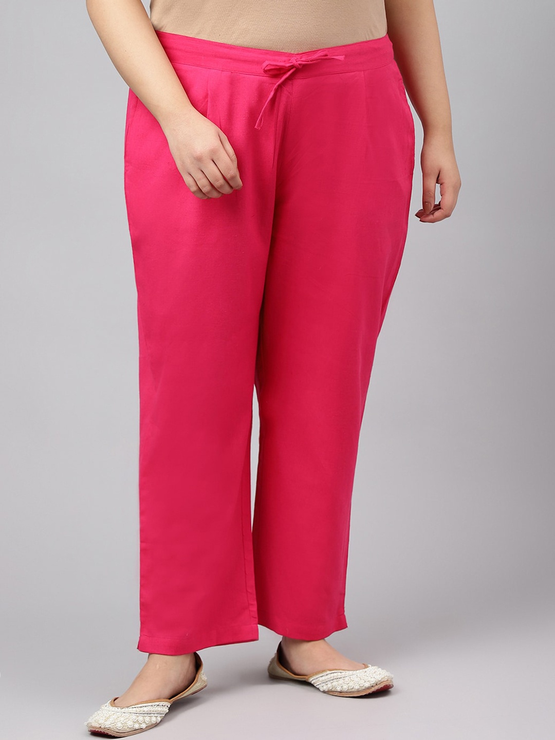 

JAIPUR ATTIRE Women Plus Size Relaxed Mid-Rise Cotton Trousers, Pink