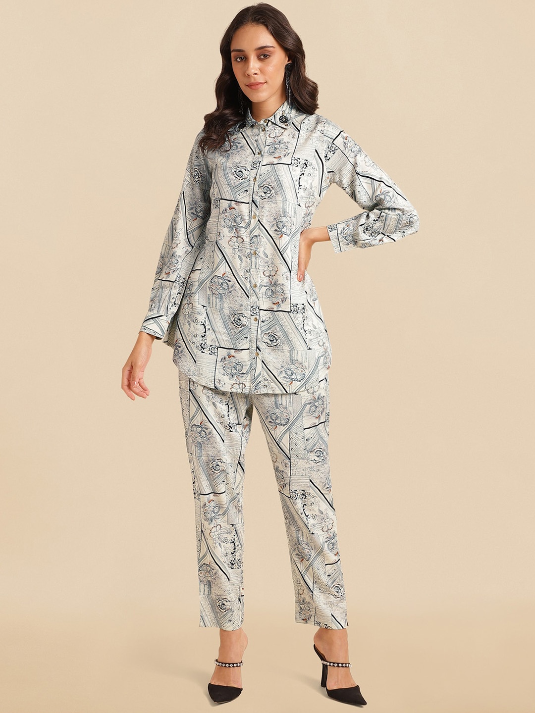

KALINI Floral Printed Tunic & Trousers, White