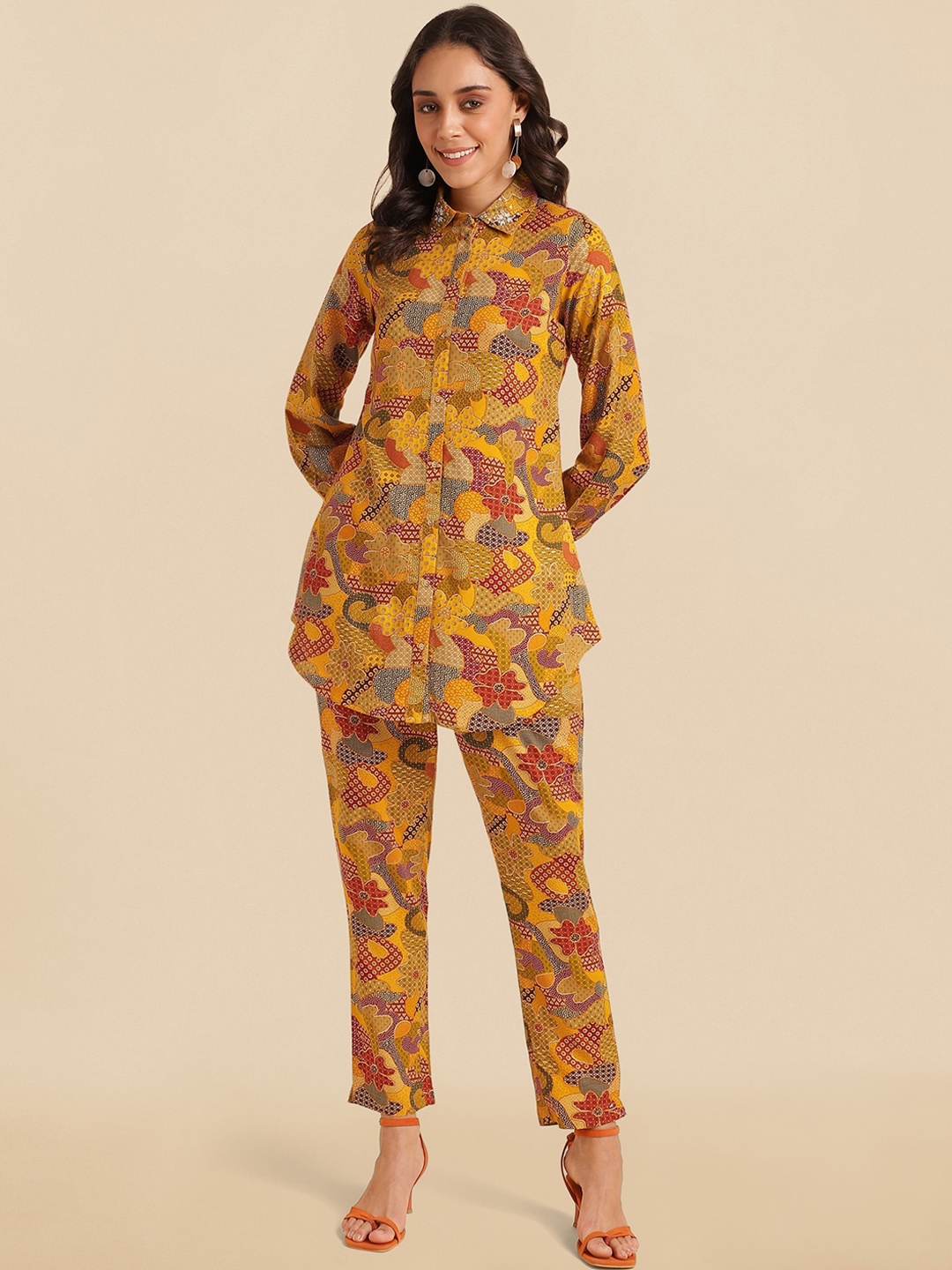 

KALINI Floral Printed Shirt With Trousers, Mustard