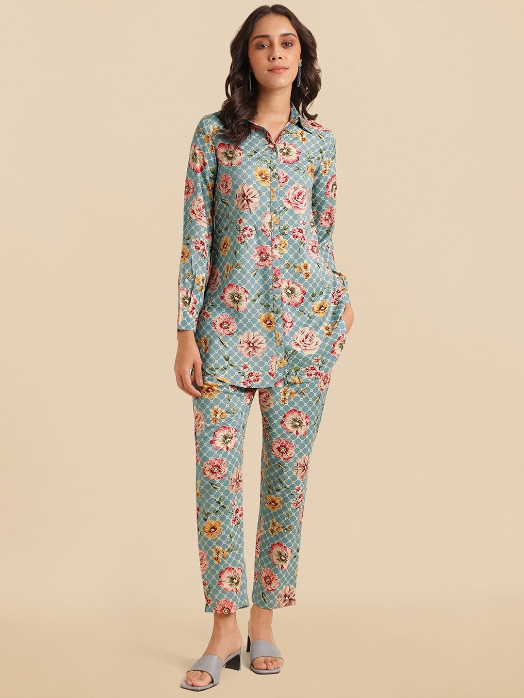 

KALINI Floral Printed Tunic & Trousers, Grey
