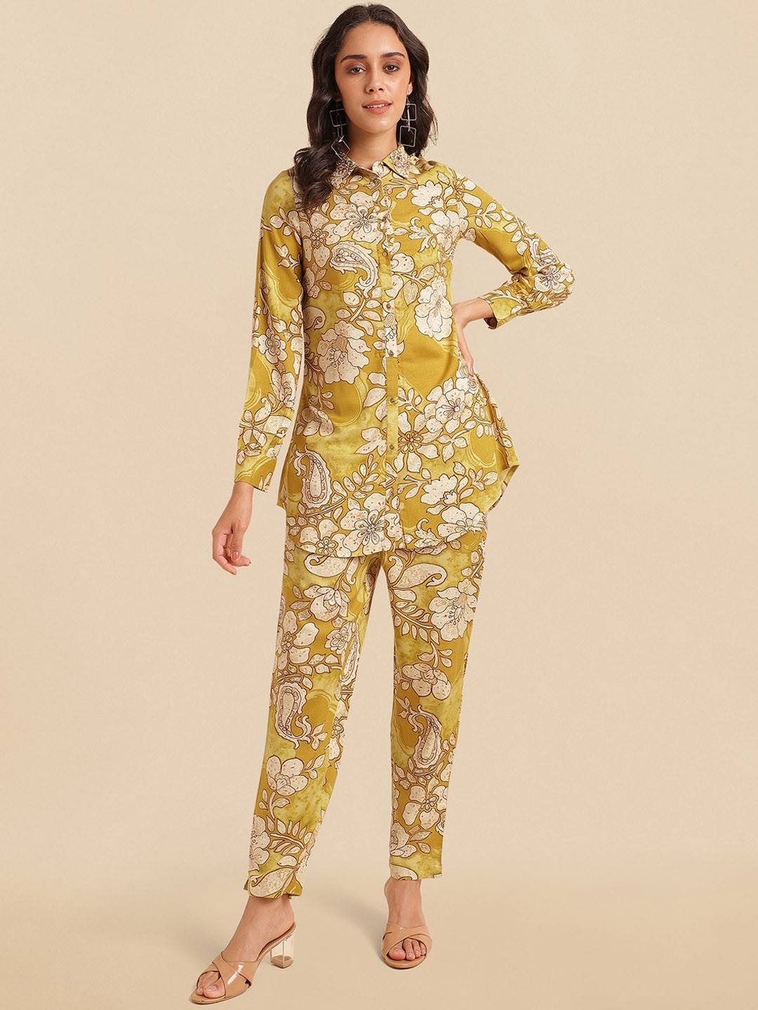 

KALINI Floral Printed Tunic & Trousers, Mustard