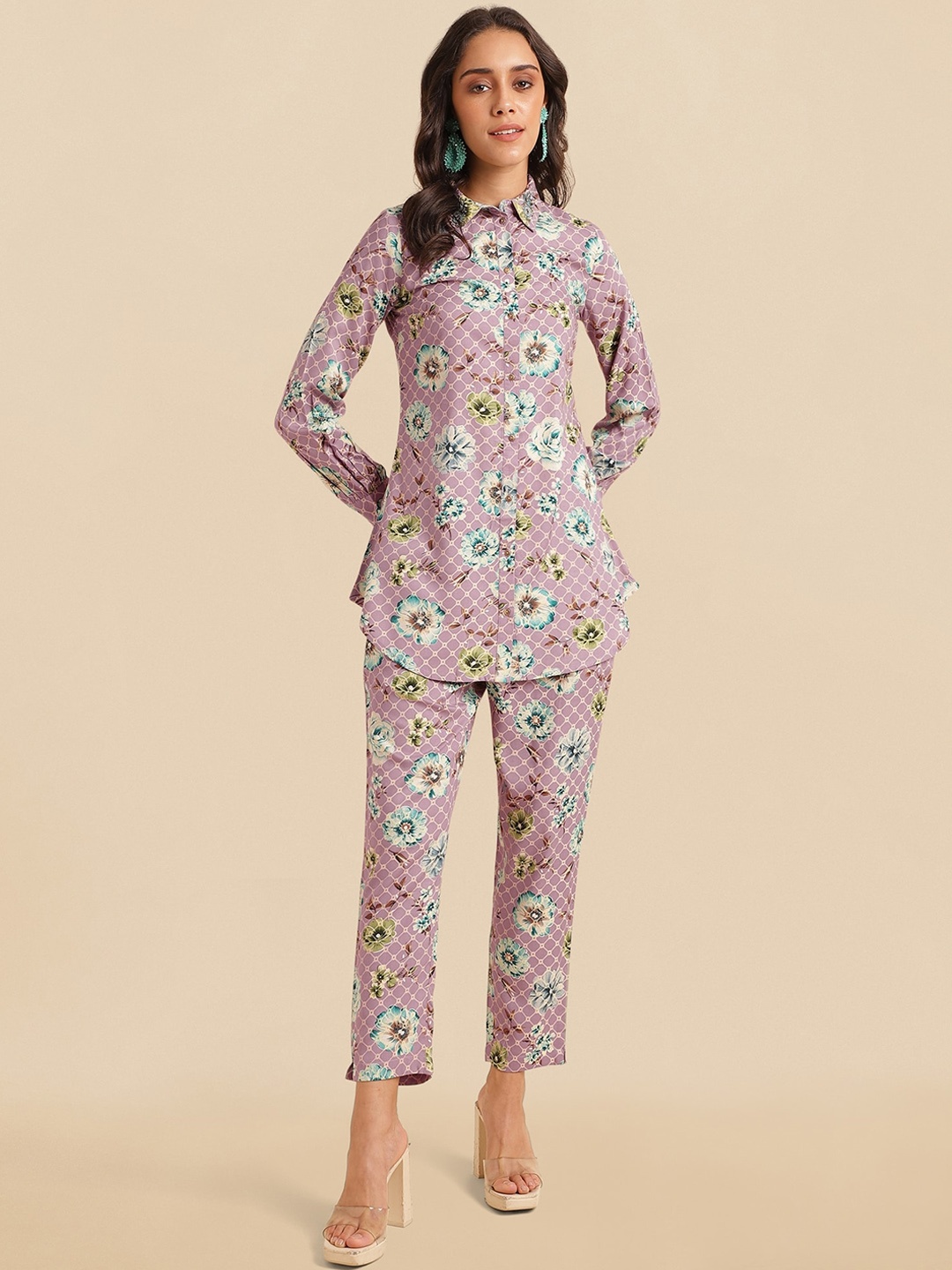 

KALINI Floral Printed Shirt With Trousers, Purple