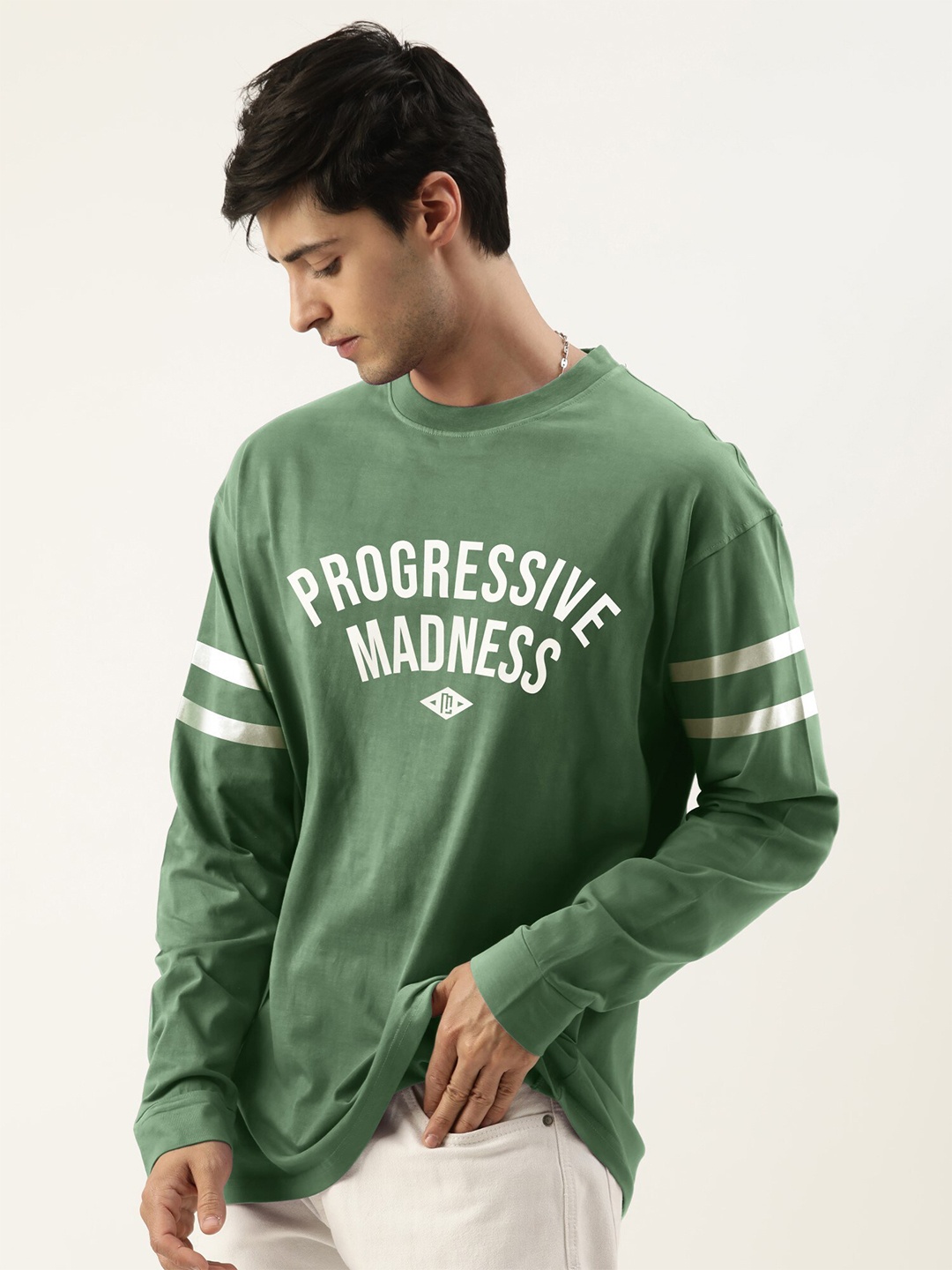 

Maniac Typography Printed Cotton T-shirt, Green