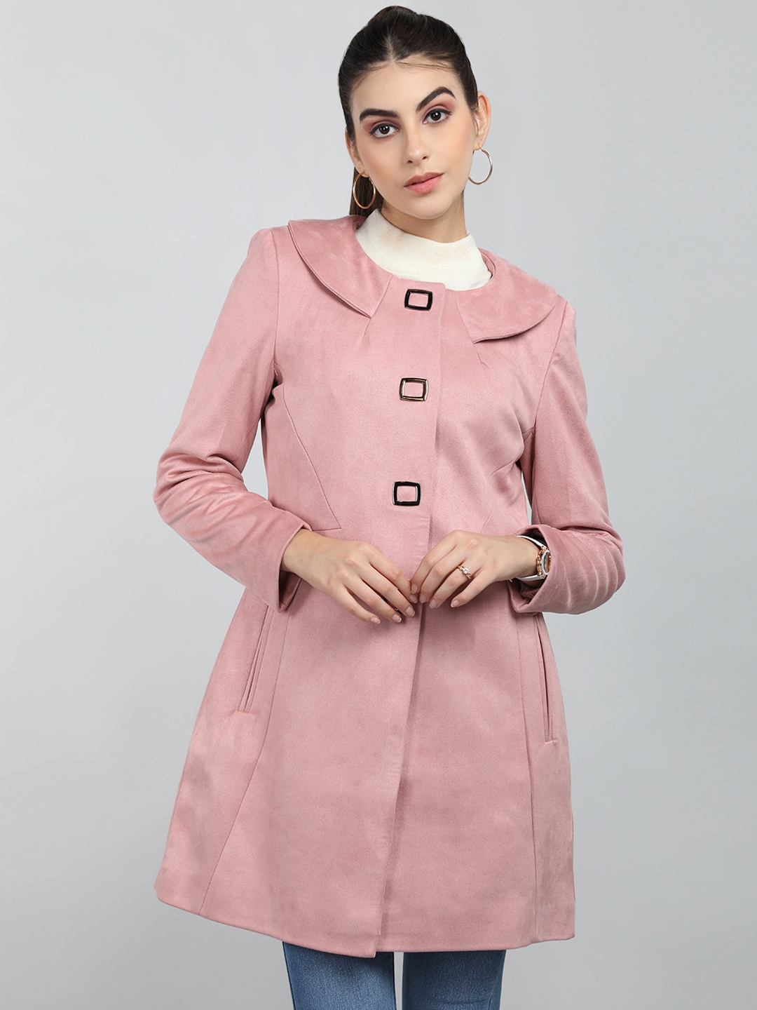 

LEBORK Single Breasted Wool Overcoat, Pink