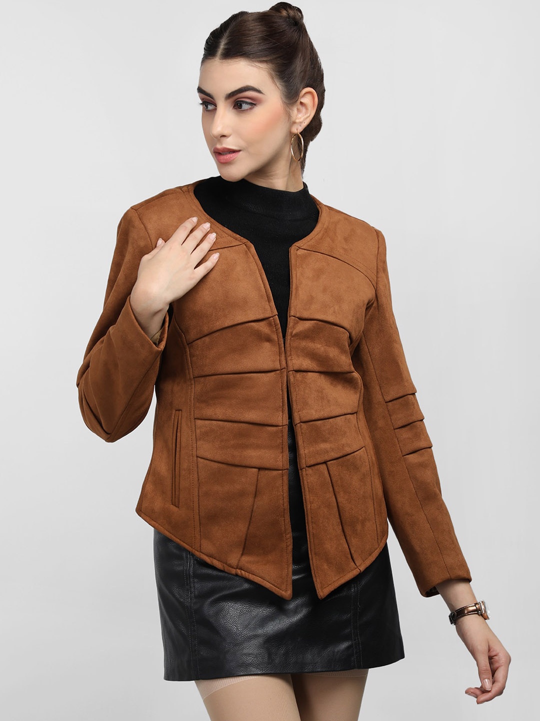 

LEBORK Single Breasted Wool Short Pea Coat, Tan