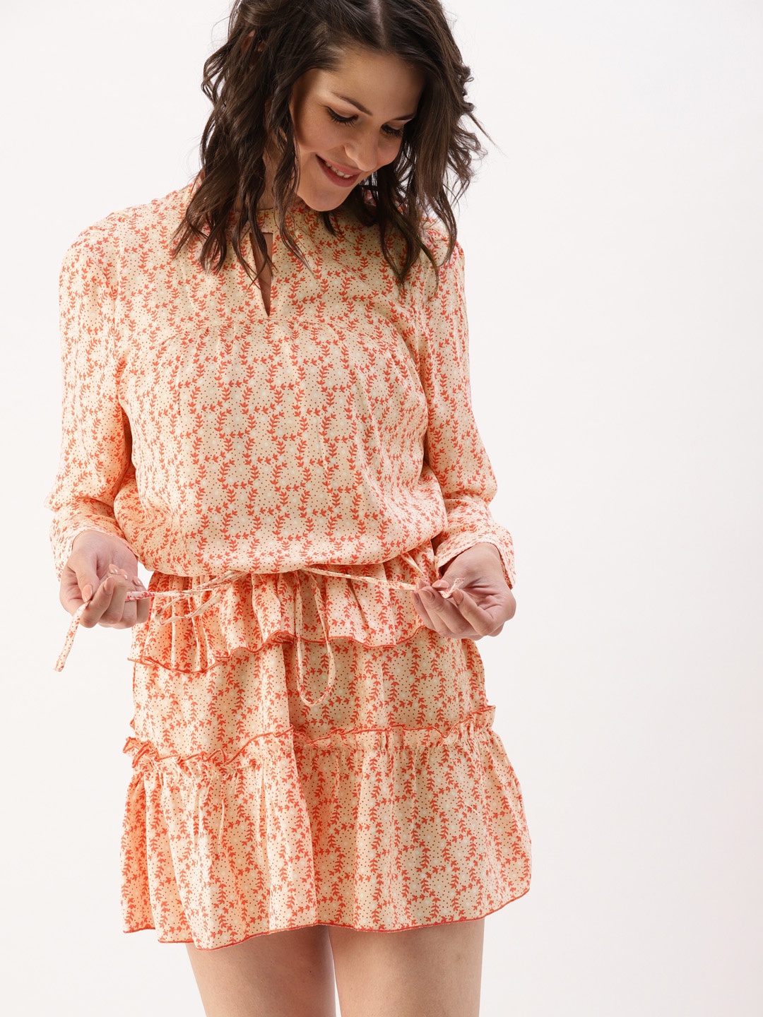 

DressBerry Women Peach-Coloured Printed A-Line Dress
