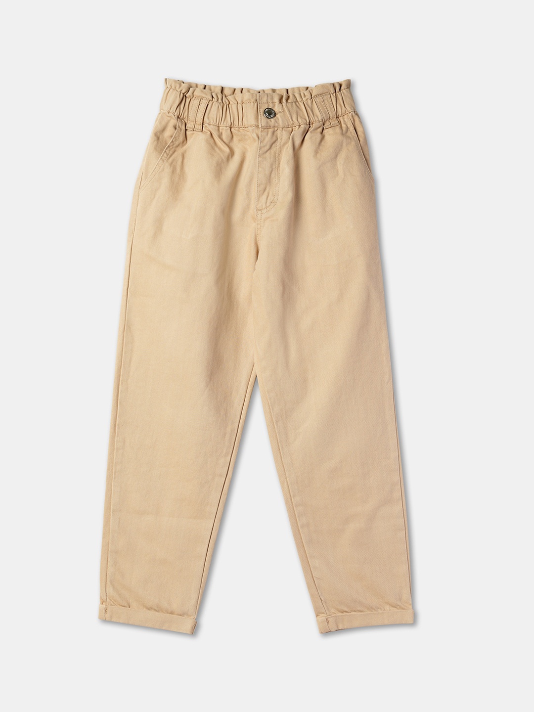 

R&B Girls Mid Rise Plain Cotton Trousers, Beige