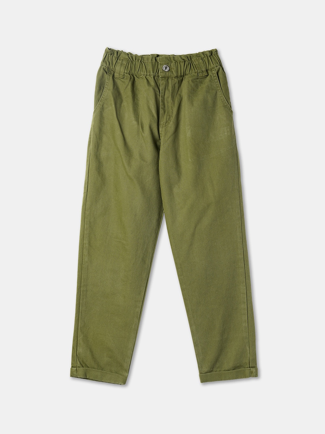 

R&B Girls Mid Rise Plain Cotton Trousers, Olive