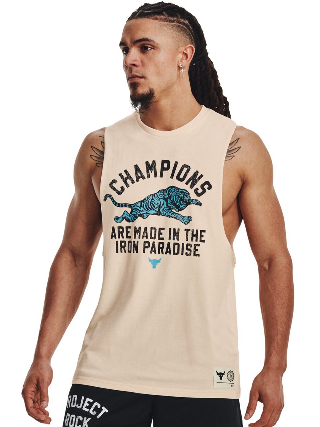 

UNDER ARMOUR Typography Printed Sleeveless Project ROCK CHAMP TANK Tshirt, Orange